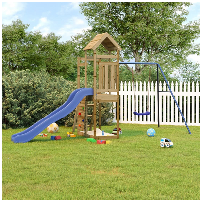 Playhouse with Slide Swing Rockwall Impregnated Wood Pine