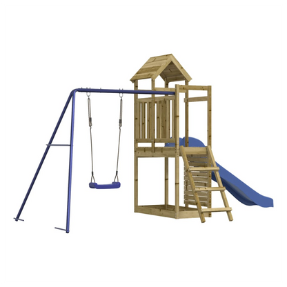 Playhouse with Slide Swing Rockwall Impregnated Wood Pine