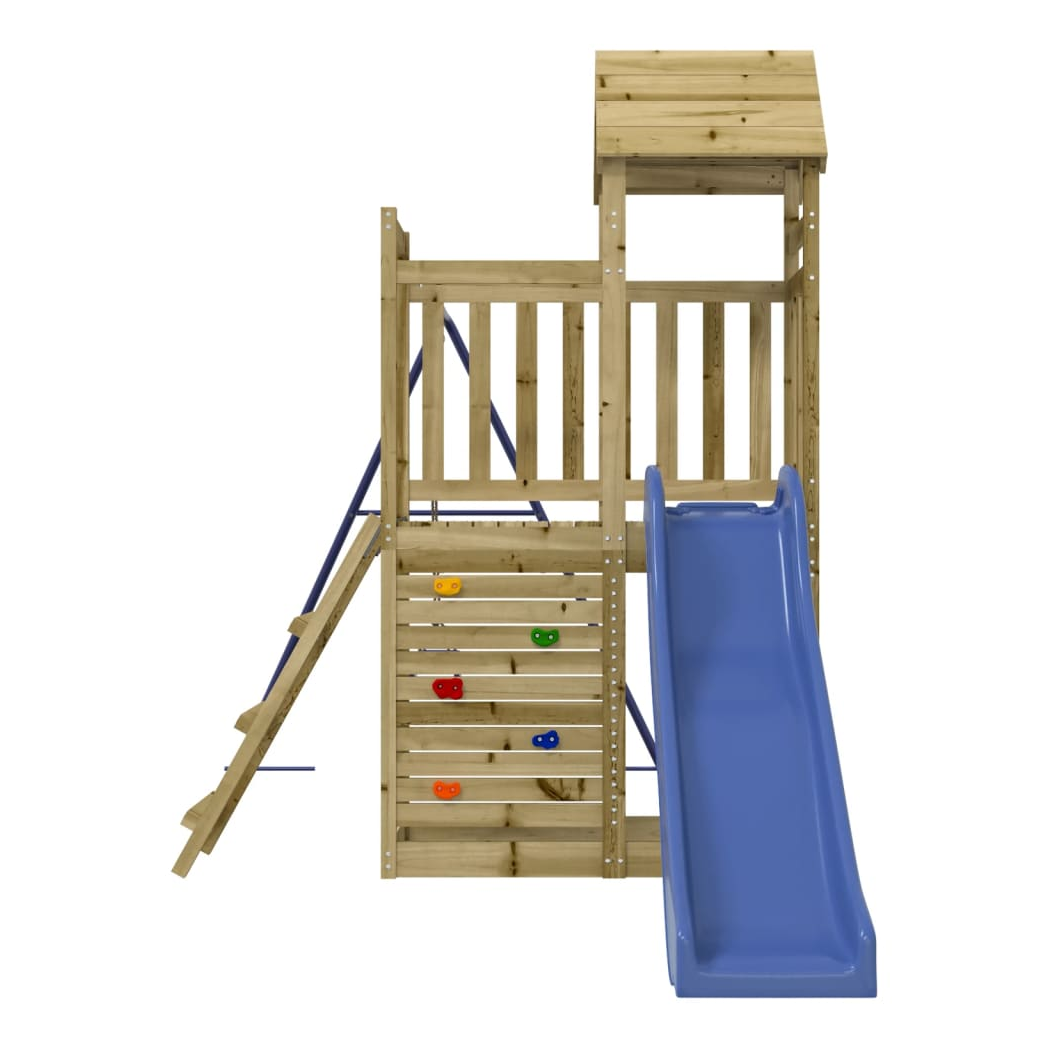 Playhouse with Slide Swing Rockwall Impregnated Wood Pine