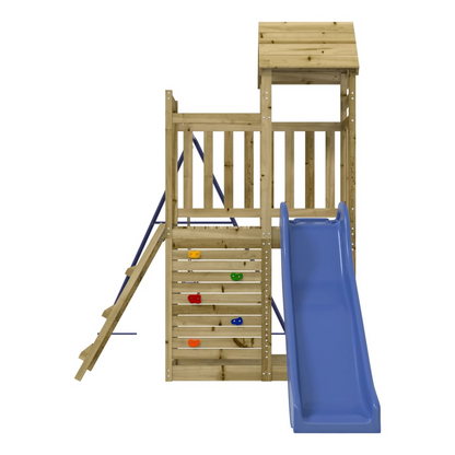 Playhouse with Slide Swing Rockwall Impregnated Wood Pine