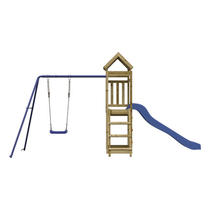 Playhouse with Slide Swing Rockwall Impregnated Wood Pine