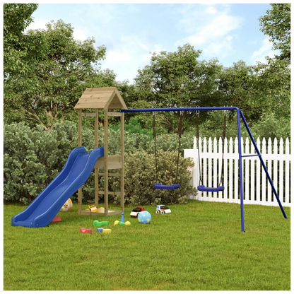 Playhouse with Slide Swings Impregnated Wood Pine