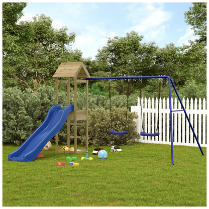 Playhouse with Slide Swings Impregnated Wood Pine