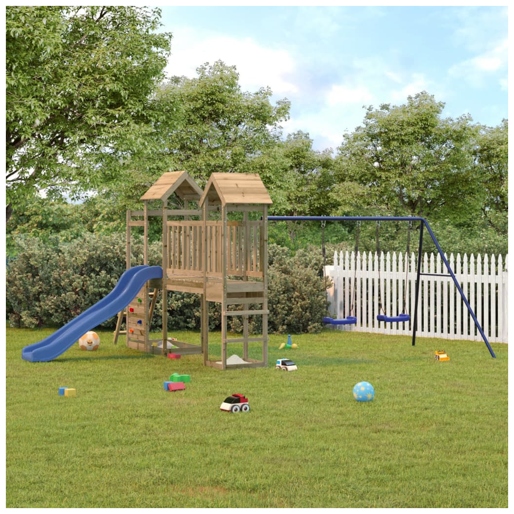 Playhouse with Slide Swings Rockwall Impregnated Wood Pine