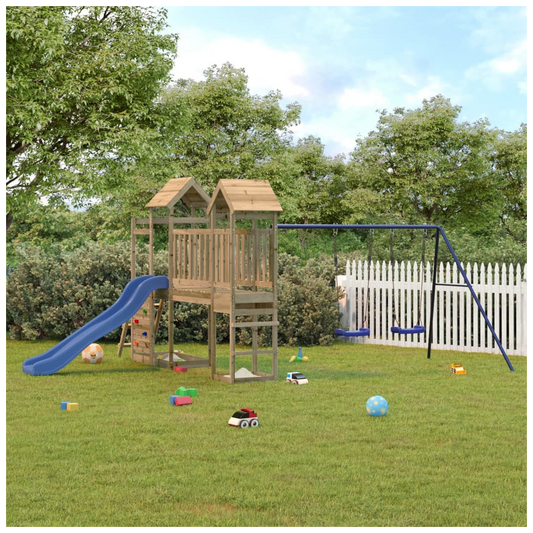 Playhouse with Slide Swings Rockwall Impregnated Wood Pine