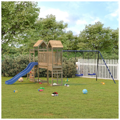 Playhouse with Slide Swings Rockwall Impregnated Wood Pine