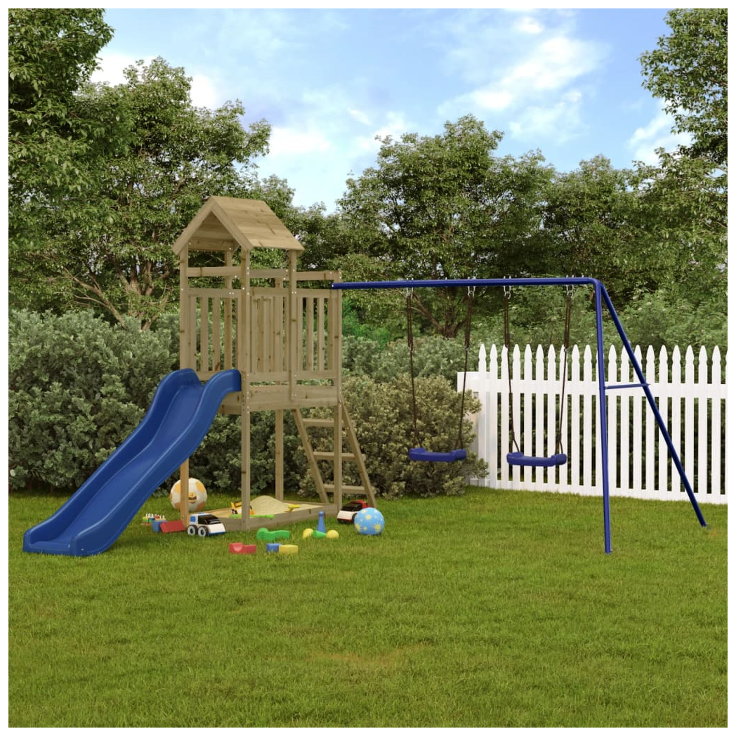 Playhouse with Slide Swings Impregnated Wood Pine