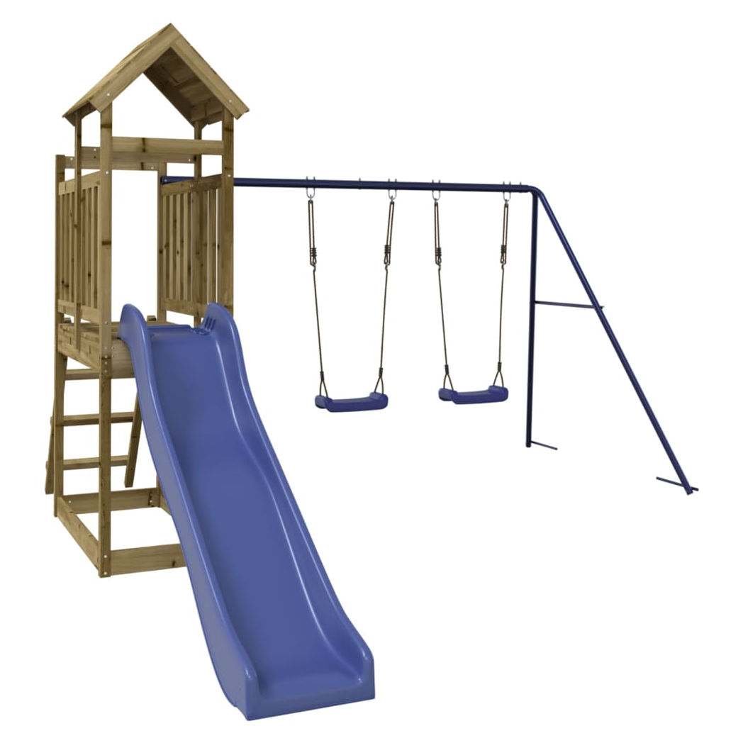 Playhouse with Slide Swings Impregnated Wood Pine