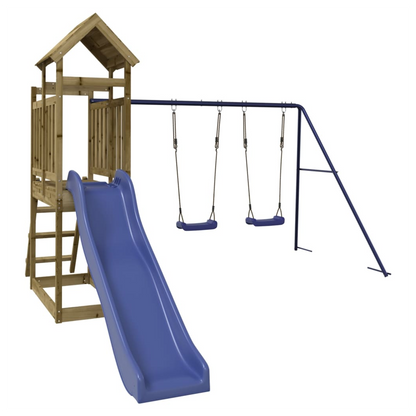 Playhouse with Slide Swings Impregnated Wood Pine