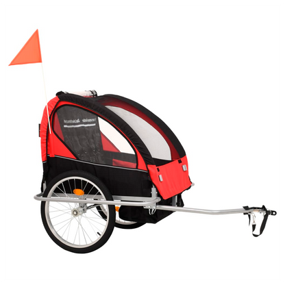 2-in-1 Kids' Bicycle Trailer & Stroller Black and Red