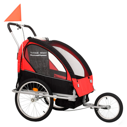 2-in-1 Kids' Bicycle Trailer & Stroller Black and Red