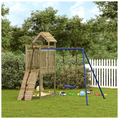 Playhouse with Climbing Wall Swing Impregnated Wood Pine