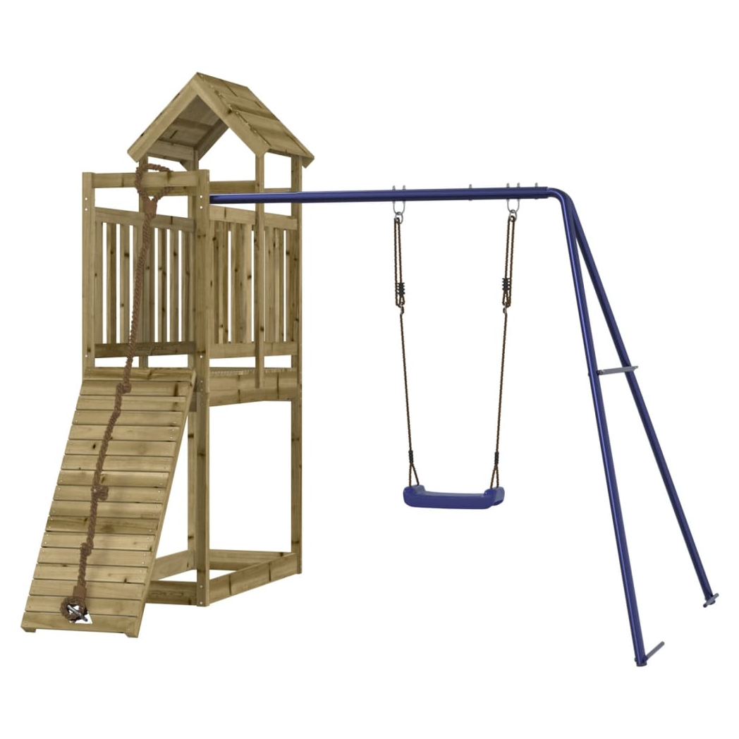 Playhouse with Climbing Wall Swing Impregnated Wood Pine