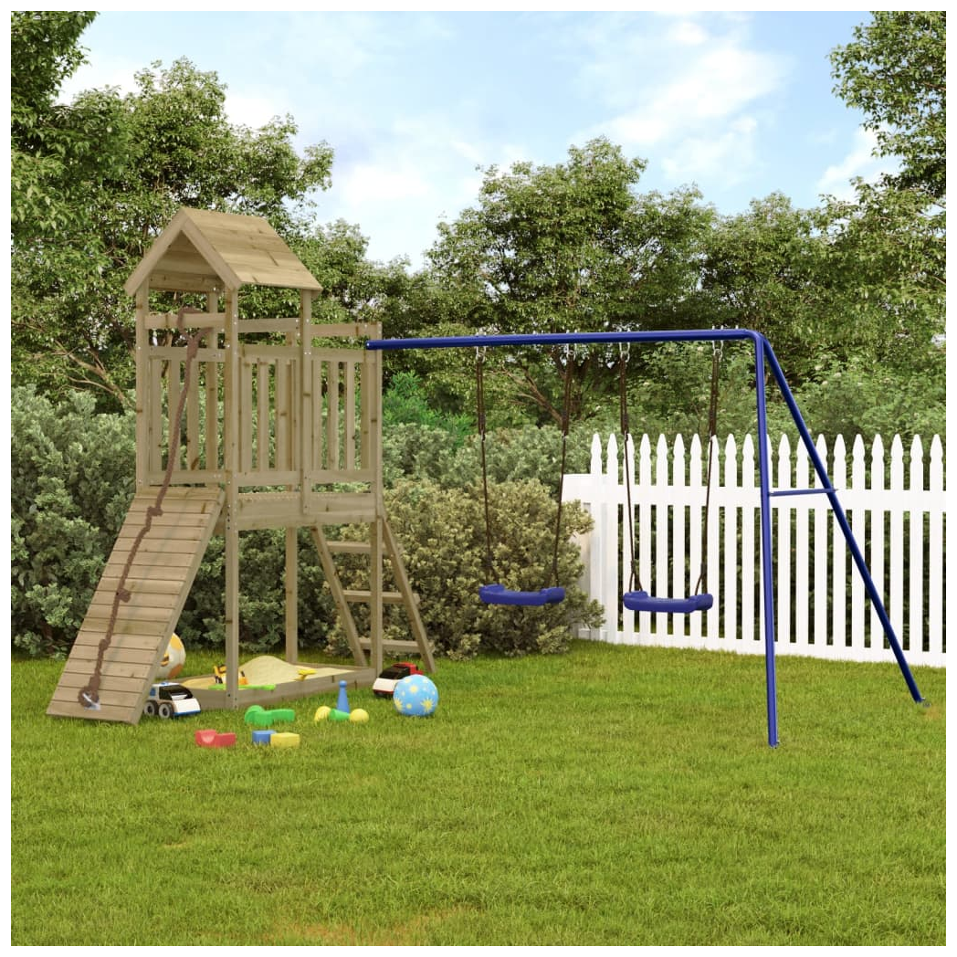 Playhouse with Swings Climbing Wall Impregnated Wood Pine