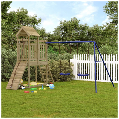 Playhouse with Swings Climbing Wall Impregnated Wood Pine