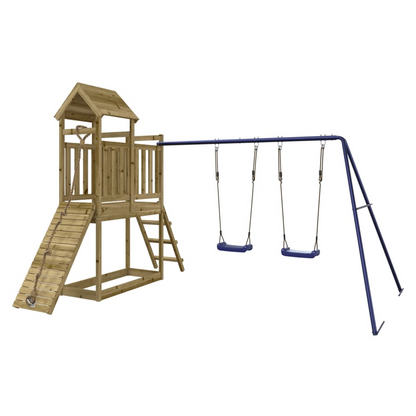 Playhouse with Swings Climbing Wall Impregnated Wood Pine