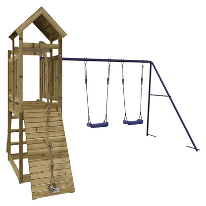 Playhouse with Swings Climbing Wall Impregnated Wood Pine