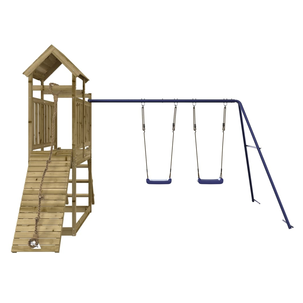 Playhouse with Swings Climbing Wall Impregnated Wood Pine