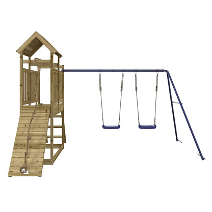 Playhouse with Swings Climbing Wall Impregnated Wood Pine