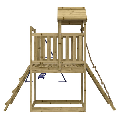 Playhouse with Swings Climbing Wall Impregnated Wood Pine