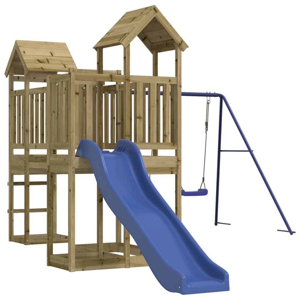 Playhouse with Slide Swings Impregnated Wood Pine