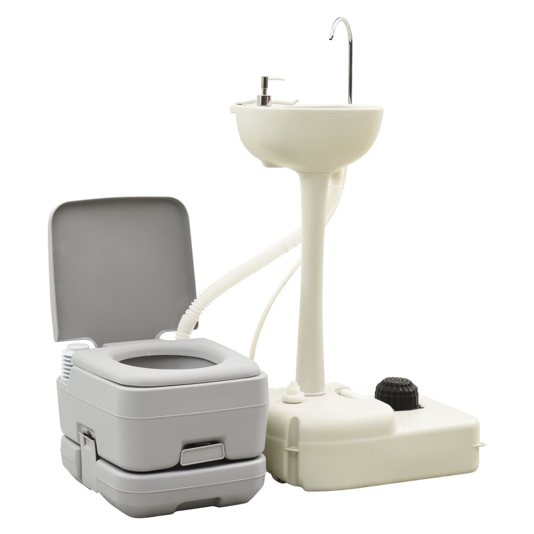 Portable Camping Toilet and Handwash Stand Set with Water Tank