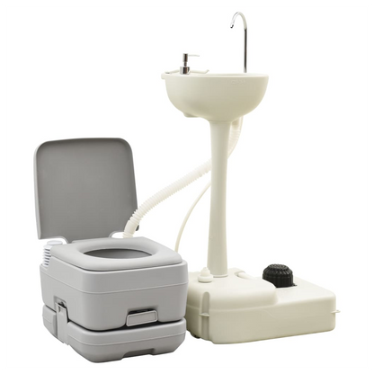 Portable Camping Toilet and Handwash Stand Set with Water Tank