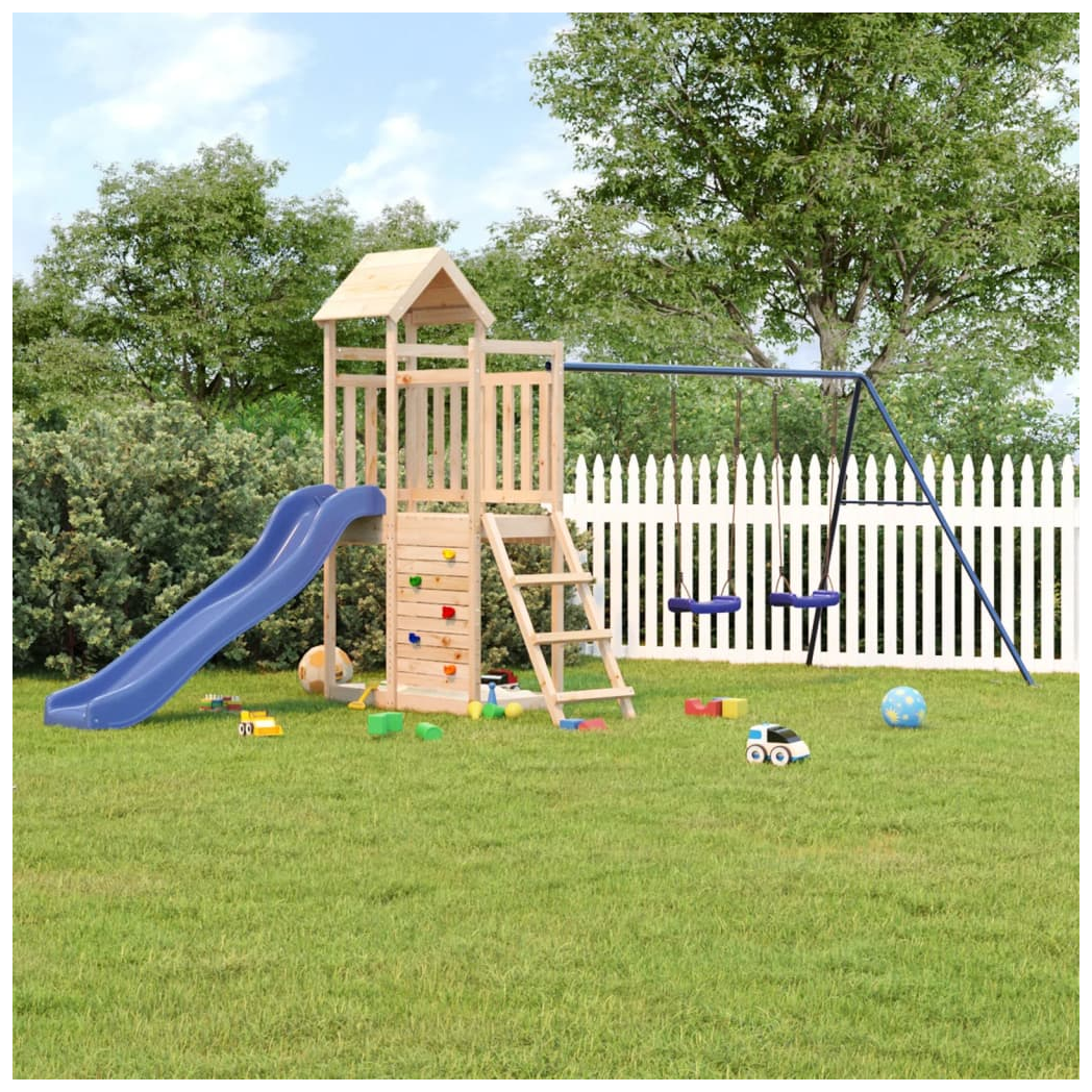 Playhouse with Slide Swings Rockwall Solid Wood Pine
