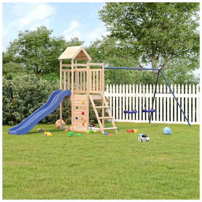 Playhouse with Slide Swings Rockwall Solid Wood Pine