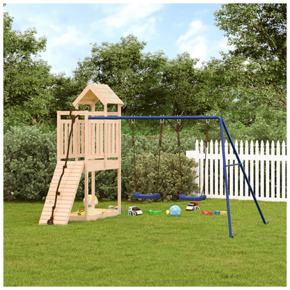 Playhouse with Climbing Wall Swings Solid Wood Pine