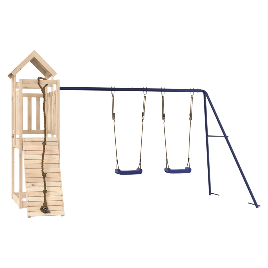 Playhouse with Climbing Wall Swings Solid Wood Pine