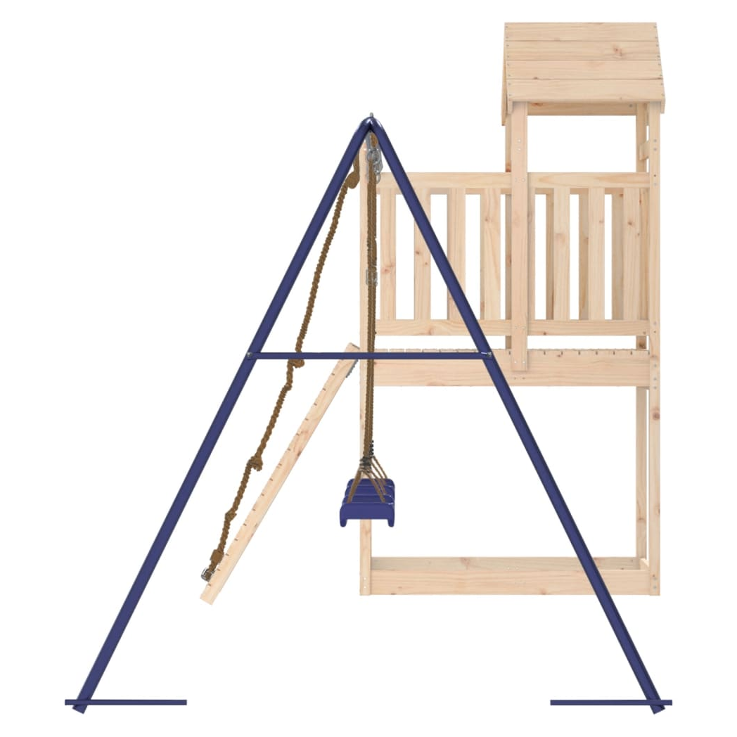 Playhouse with Climbing Wall Swings Solid Wood Pine