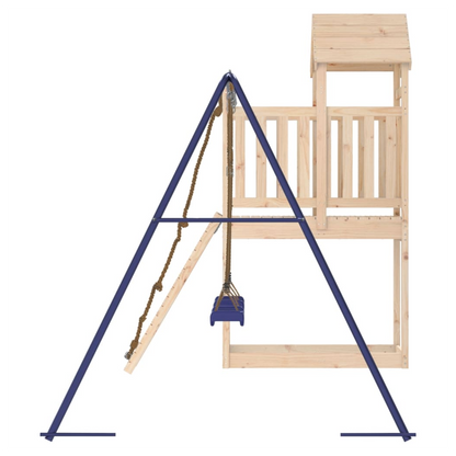 Playhouse with Climbing Wall Swings Solid Wood Pine