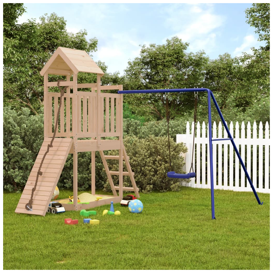 Playhouse with Swing Climbing Wall Solid Wood Pine