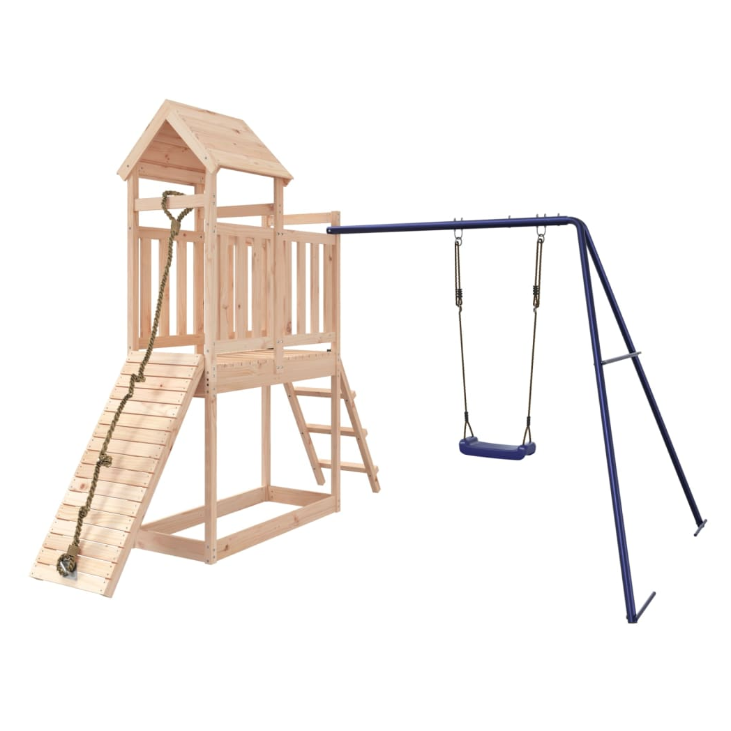 Playhouse with Swing Climbing Wall Solid Wood Pine