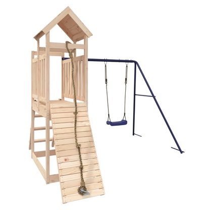 Playhouse with Swing Climbing Wall Solid Wood Pine
