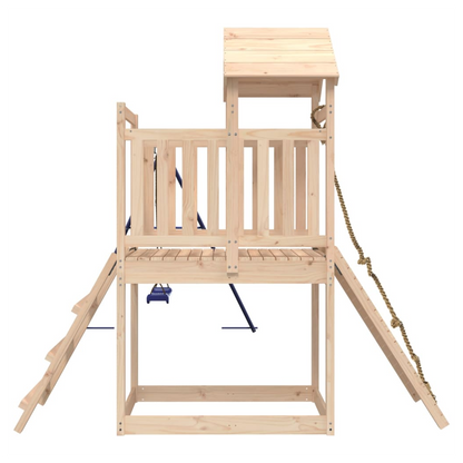 Playhouse with Swing Climbing Wall Solid Wood Pine