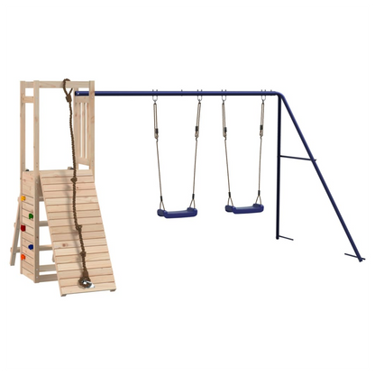 Playhouse with Swings Climbing Wall Solid Wood Pine
