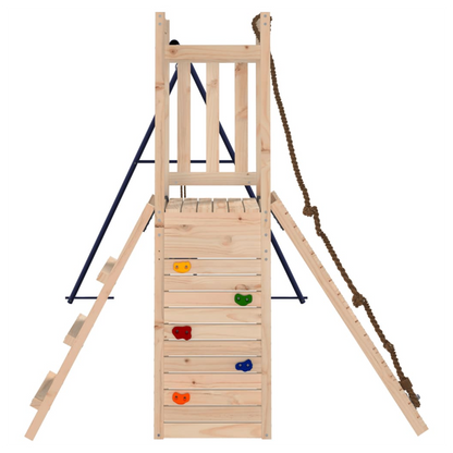 Playhouse with Swings Climbing Wall Solid Wood Pine
