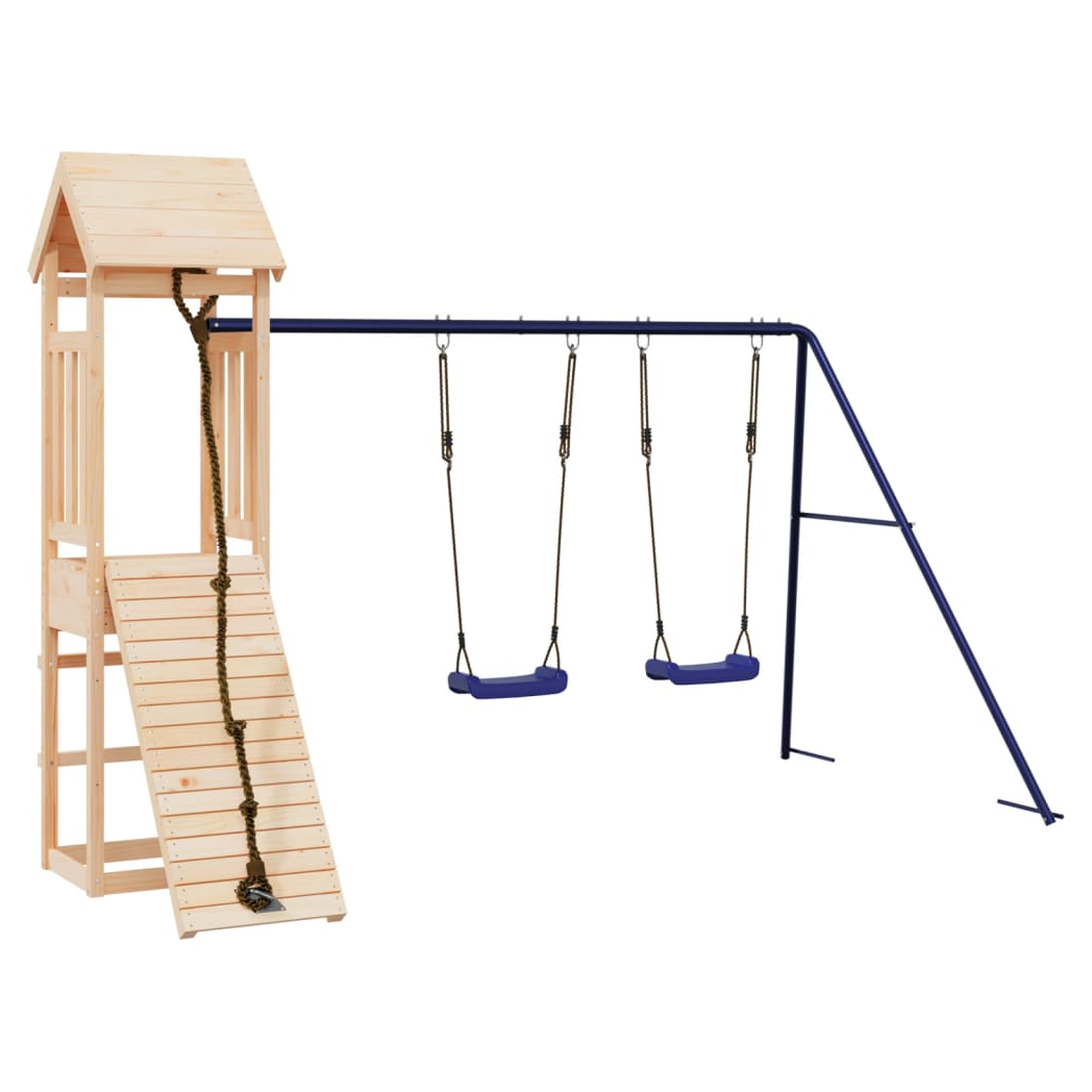 Playhouse with Climbing Wall Swings Solid Wood Pine