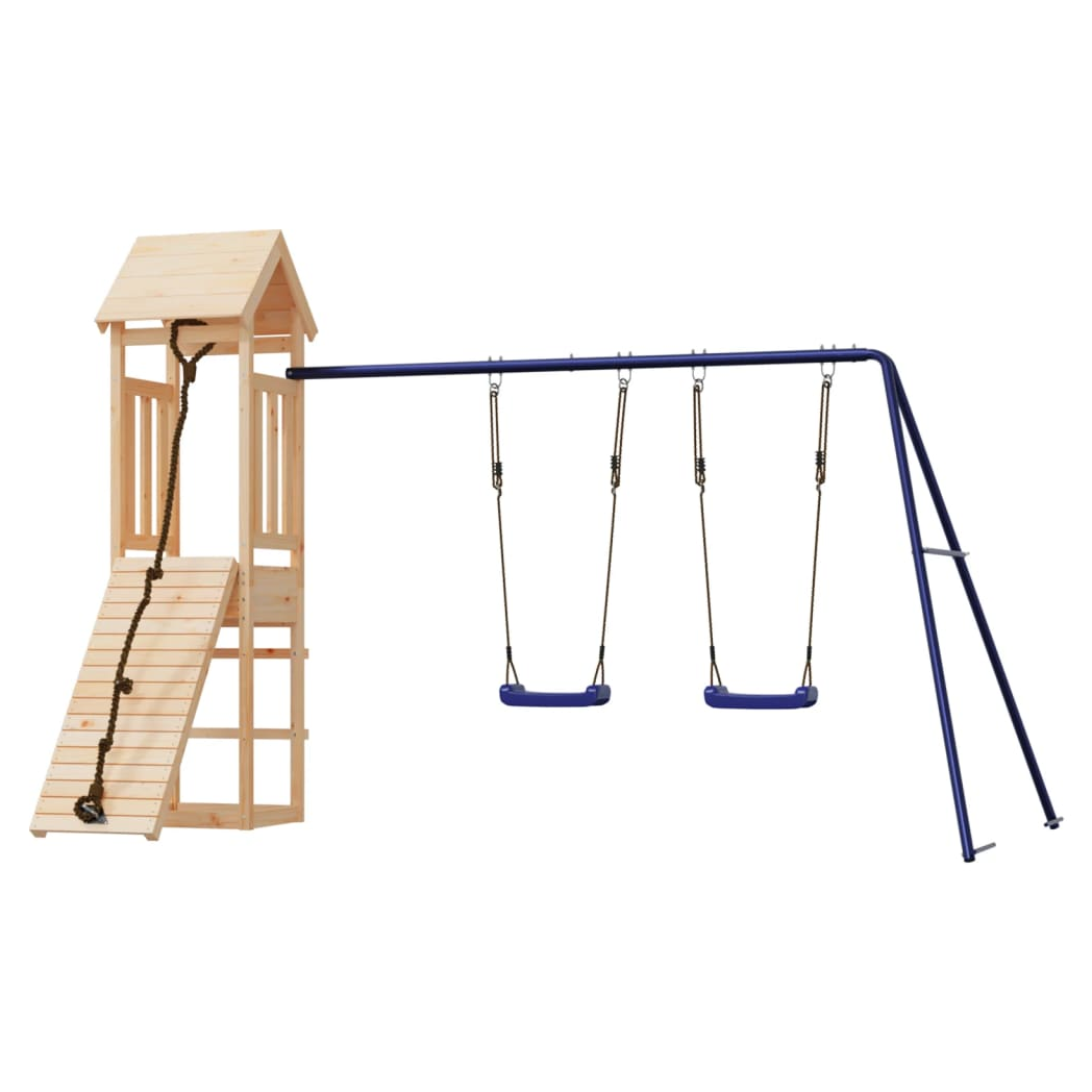 Playhouse with Climbing Wall Swings Solid Wood Pine