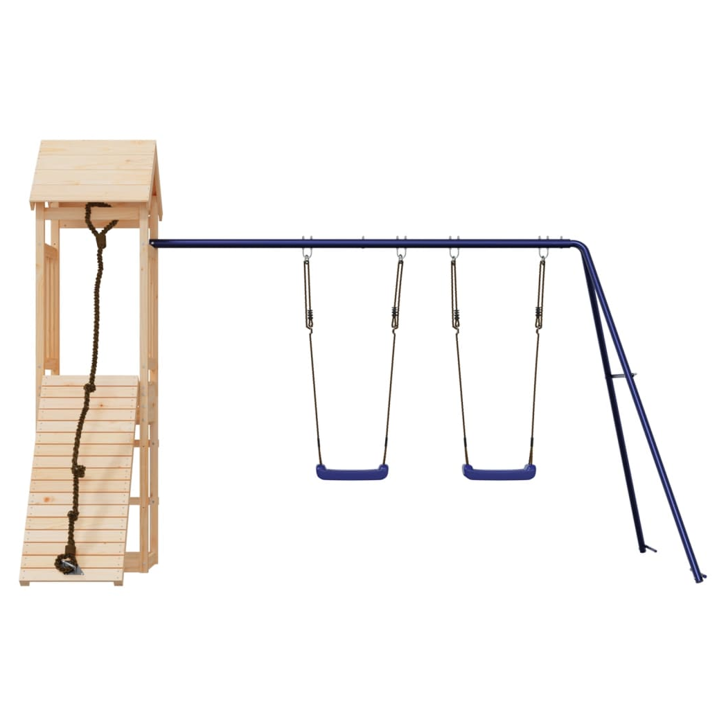 Playhouse with Climbing Wall Swings Solid Wood Pine