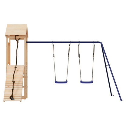 Playhouse with Climbing Wall Swings Solid Wood Pine