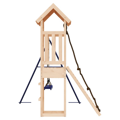 Playhouse with Climbing Wall Swings Solid Wood Pine