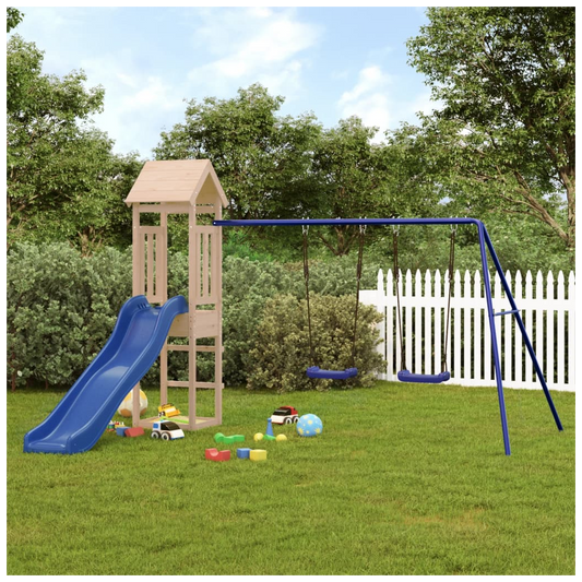 Playhouse with Slide Swings Solid Wood Pine