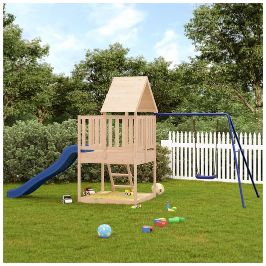 Playhouse with Slide Ladder Swing Solid Wood Pine