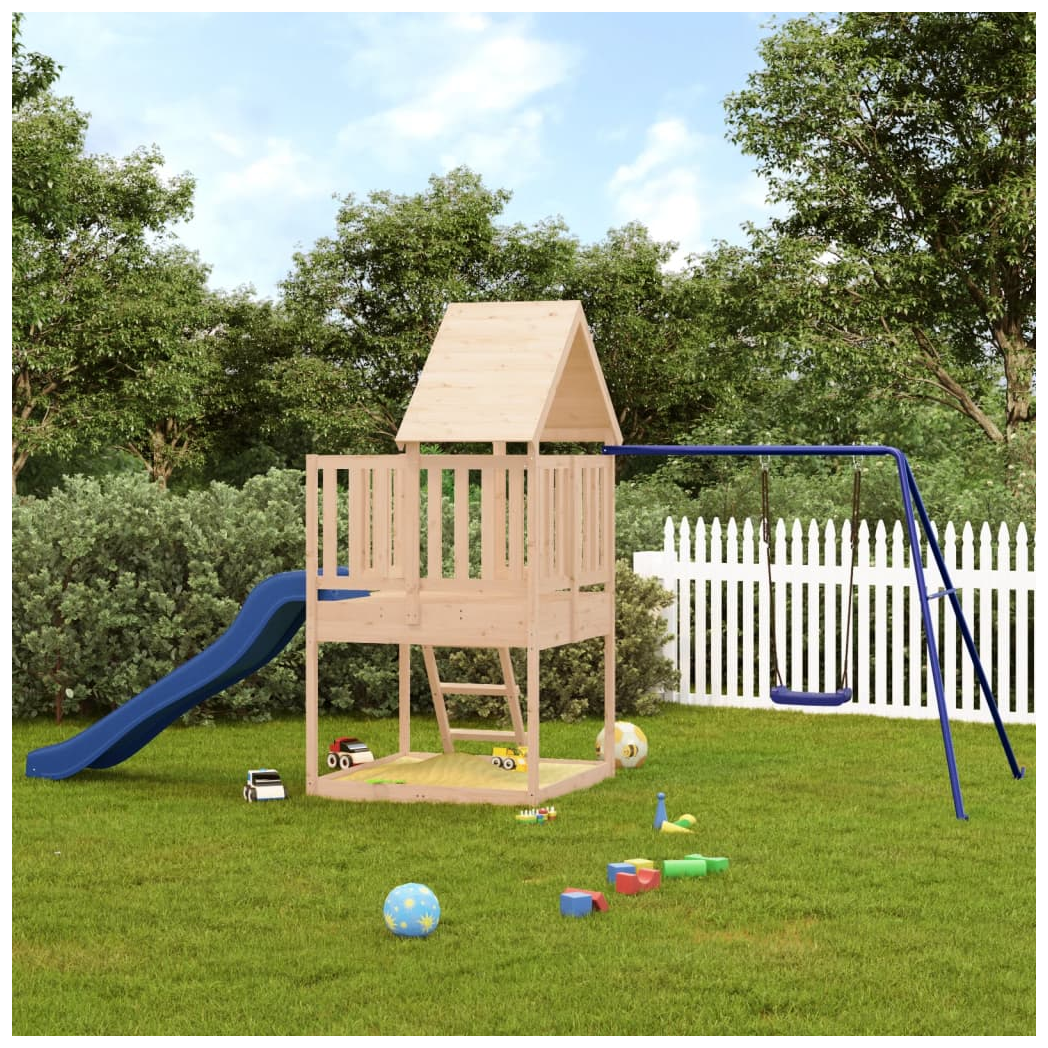 Playhouse with Slide Ladder Swing Solid Wood Pine