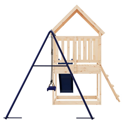 Playhouse with Slide Ladder Swing Solid Wood Pine