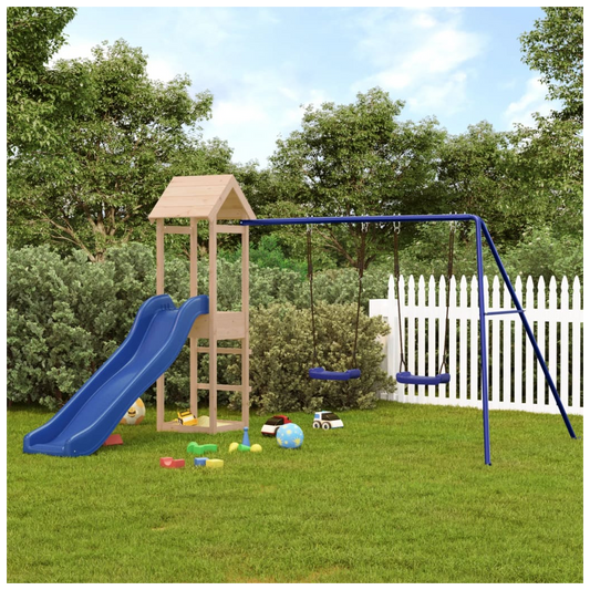 Playhouse with Slide Swings Solid Wood Pine