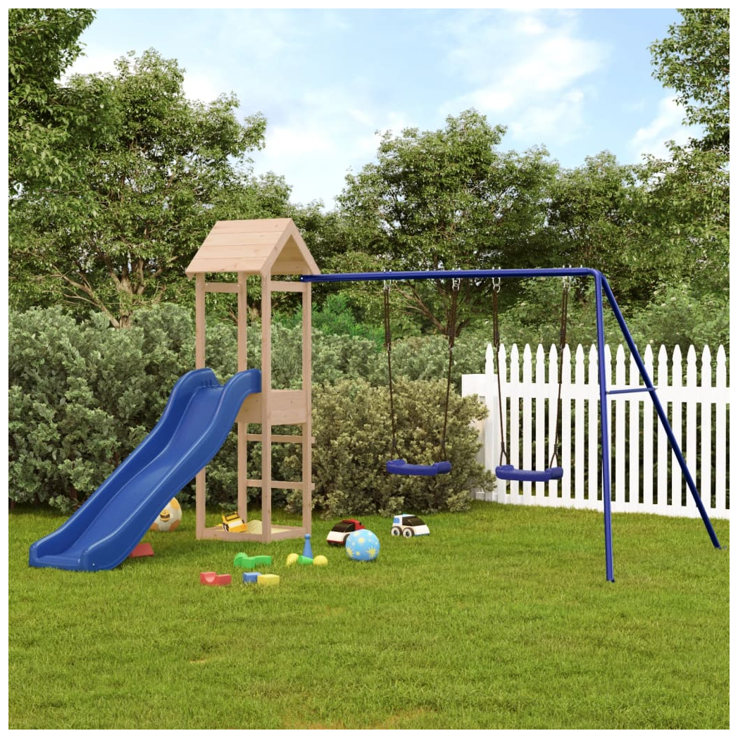 Playhouse with Slide Swings Solid Wood Pine